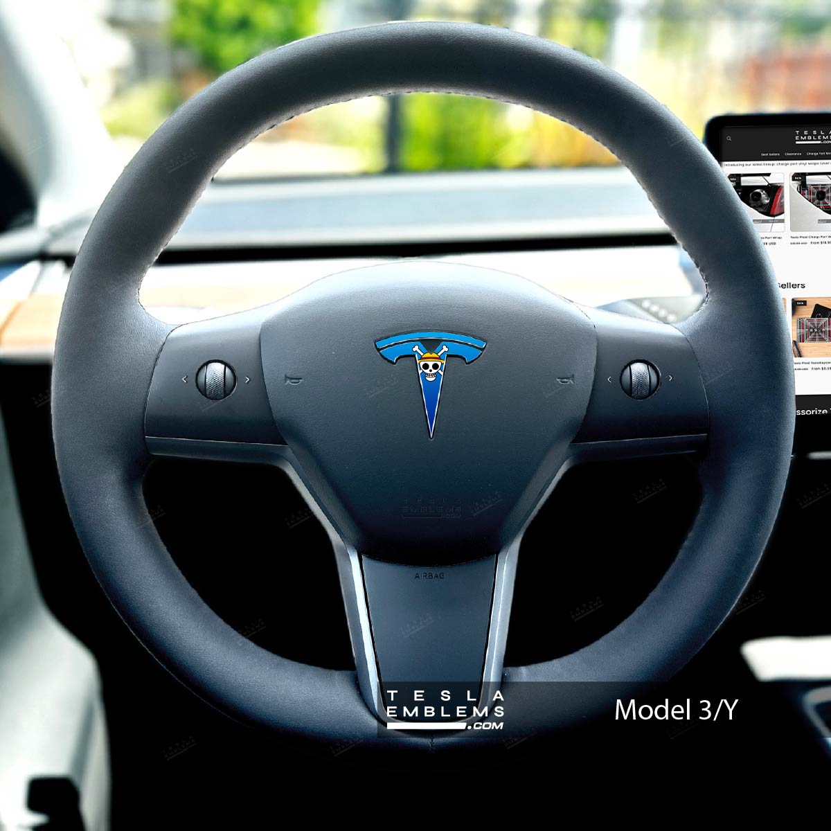 One Piece Tesla Steering Wheel Emblem Decal | Model 3