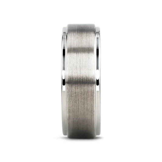 ORLOFF White Tungsten Ring with Raised Brush Finished Center - 6mm & 8mm
