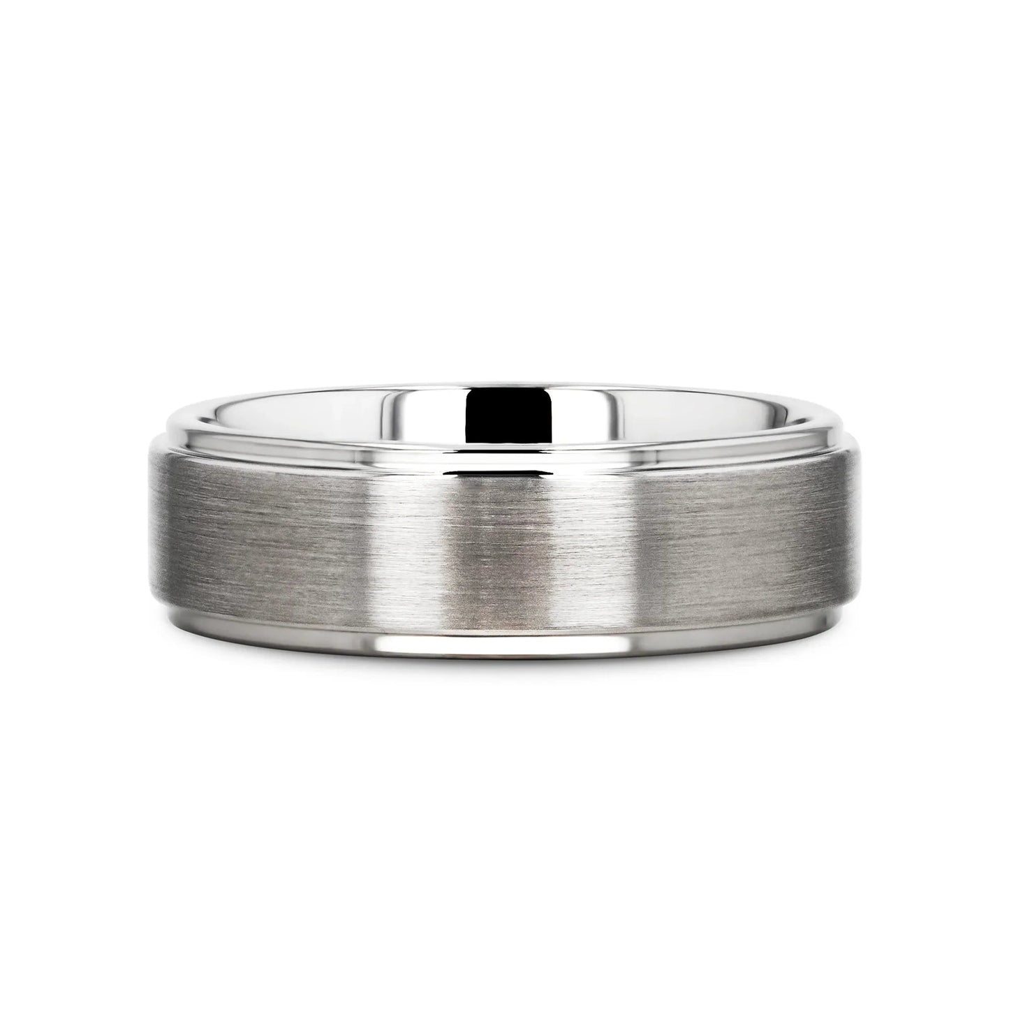 ORLOFF White Tungsten Ring with Raised Brush Finished Center - 6mm & 8mm