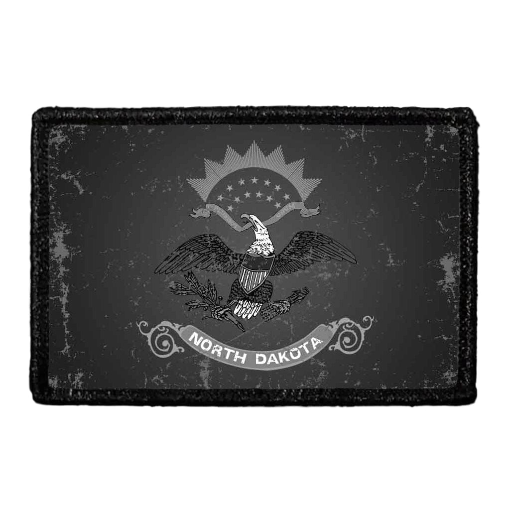 North Dakota State Flag - Black and White - Distressed - Removable Patch