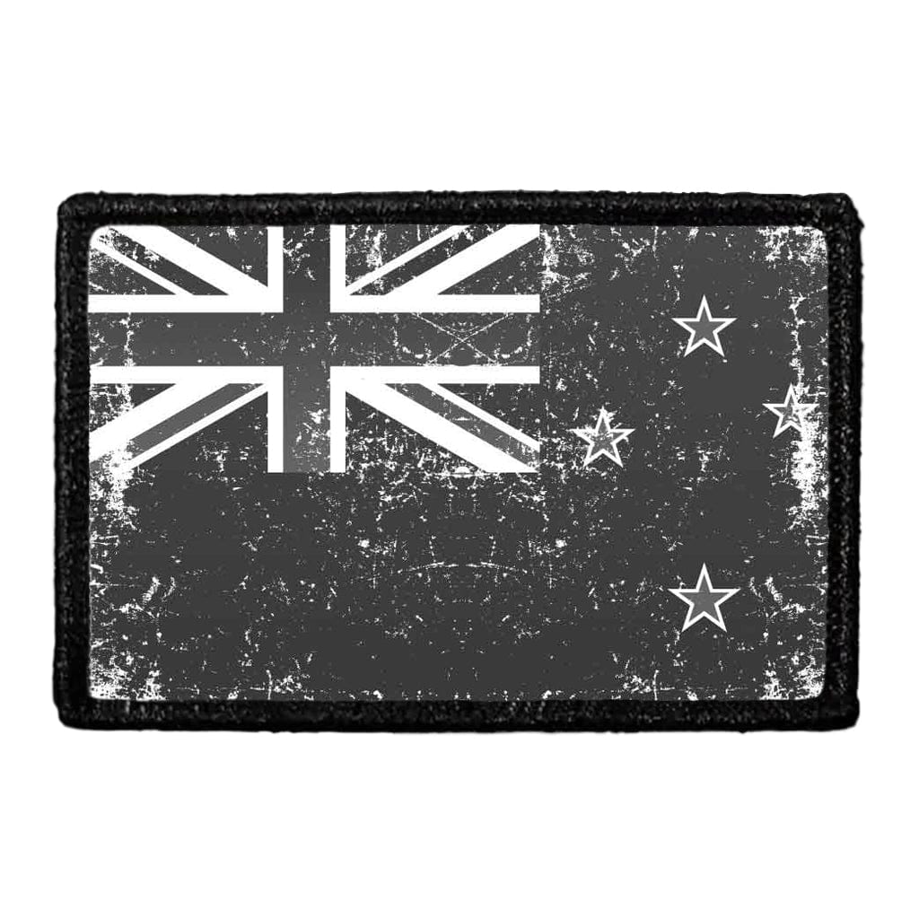 New Zealand Flag - Black and White - Distressed - Removable Patch