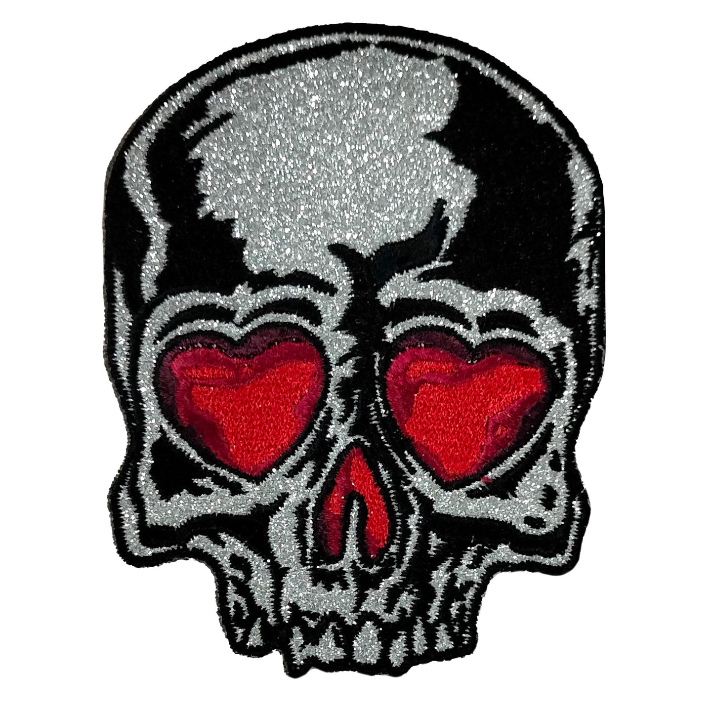 Hot Leathers Skull Hrt Eyes Glitter 3 Embroidered Patch - 3" x 4" - Iron-On or Sew-On - PPC3304