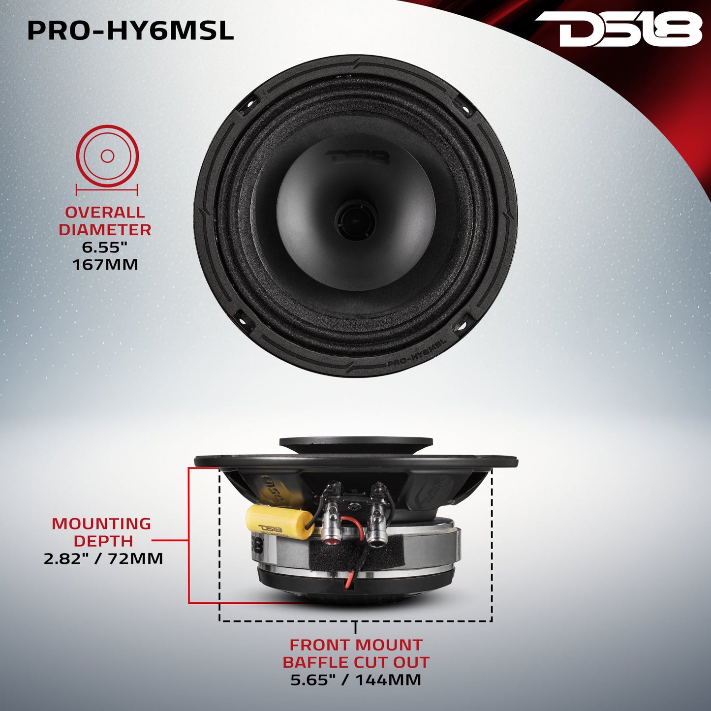 PRO 6.5" Shallow Coaxial Hybrid Mid-Range Loudspeaker with Built-in Driver | 150W RMS 8-Ohm