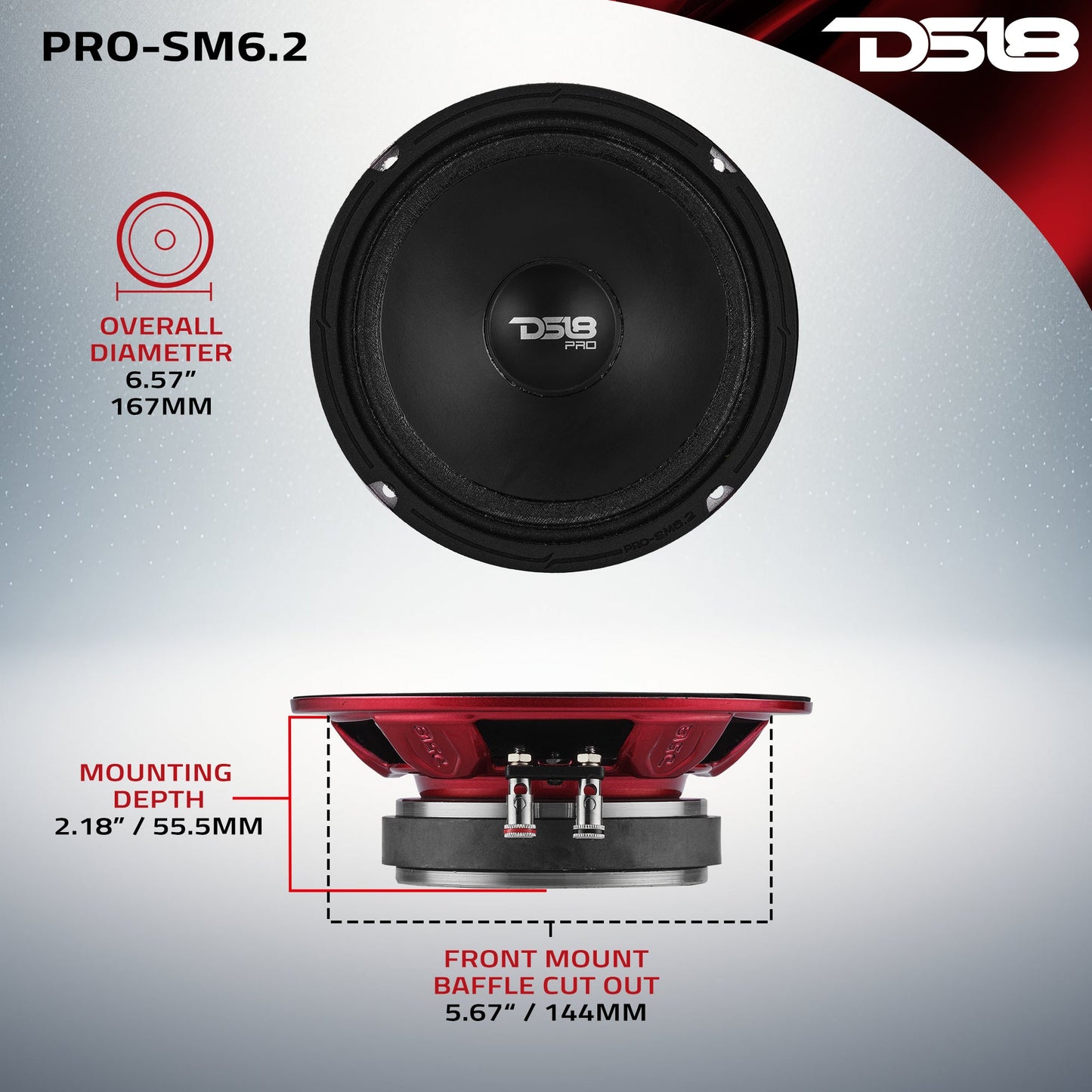 PRO 6.5" Slim Mid-Range Loudspeaker with Water-Resistant Cone | 200W RMS 2-Ohm