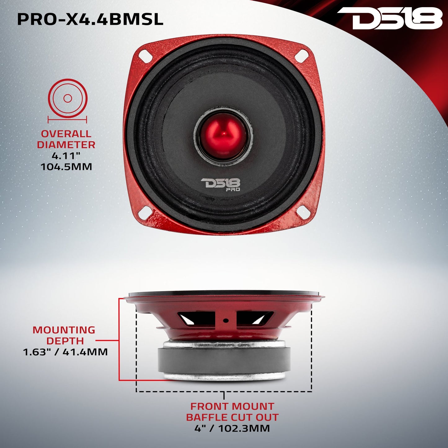 PRO-X 4" Shallow Mid-Range Bullet Loudspeaker | 100W RMS 4-Ohm