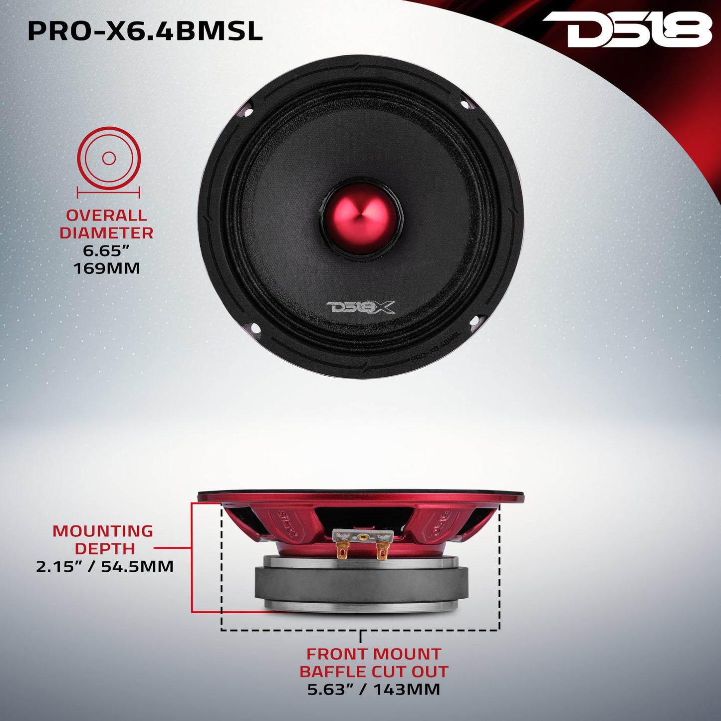 PRO-X 6.5" Shallow Mid-Range Bullet Loudspeaker | 200W RMS 4-Ohm