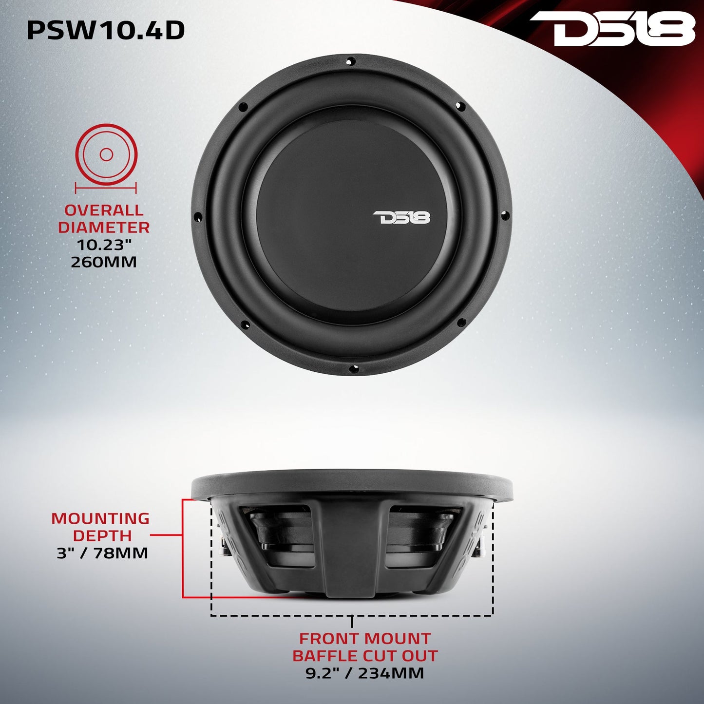 PS Shallow-Mount Water Resistant 10" Subwoofer | 500W RMS DVC 4-Ohm