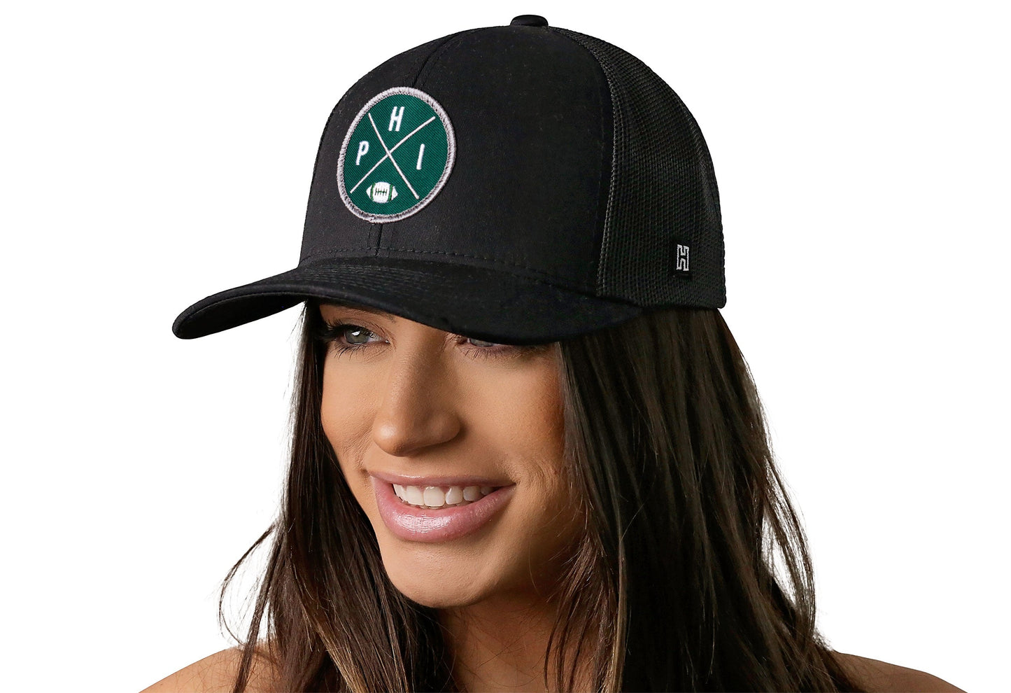 Philadelphia Trucker Hat | Black PHI X Football Snapback