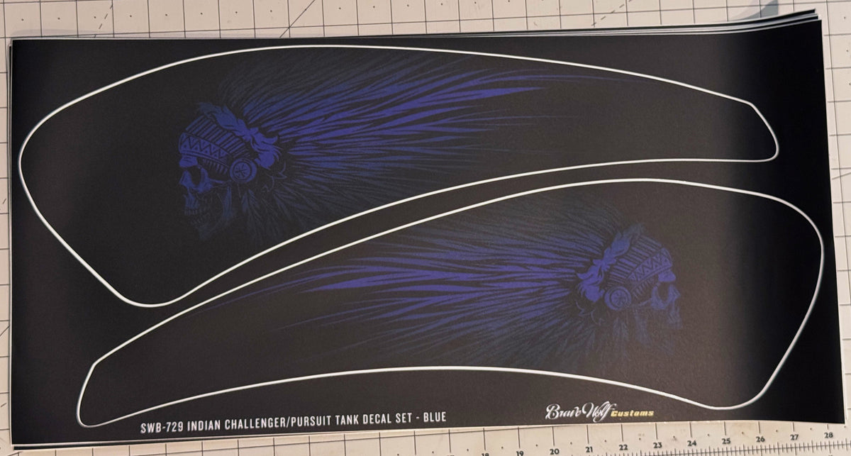 CLEARANCE SWB-729-Blue-Indian Powerplus Tank Decal Set - Matte finish (missprinted)