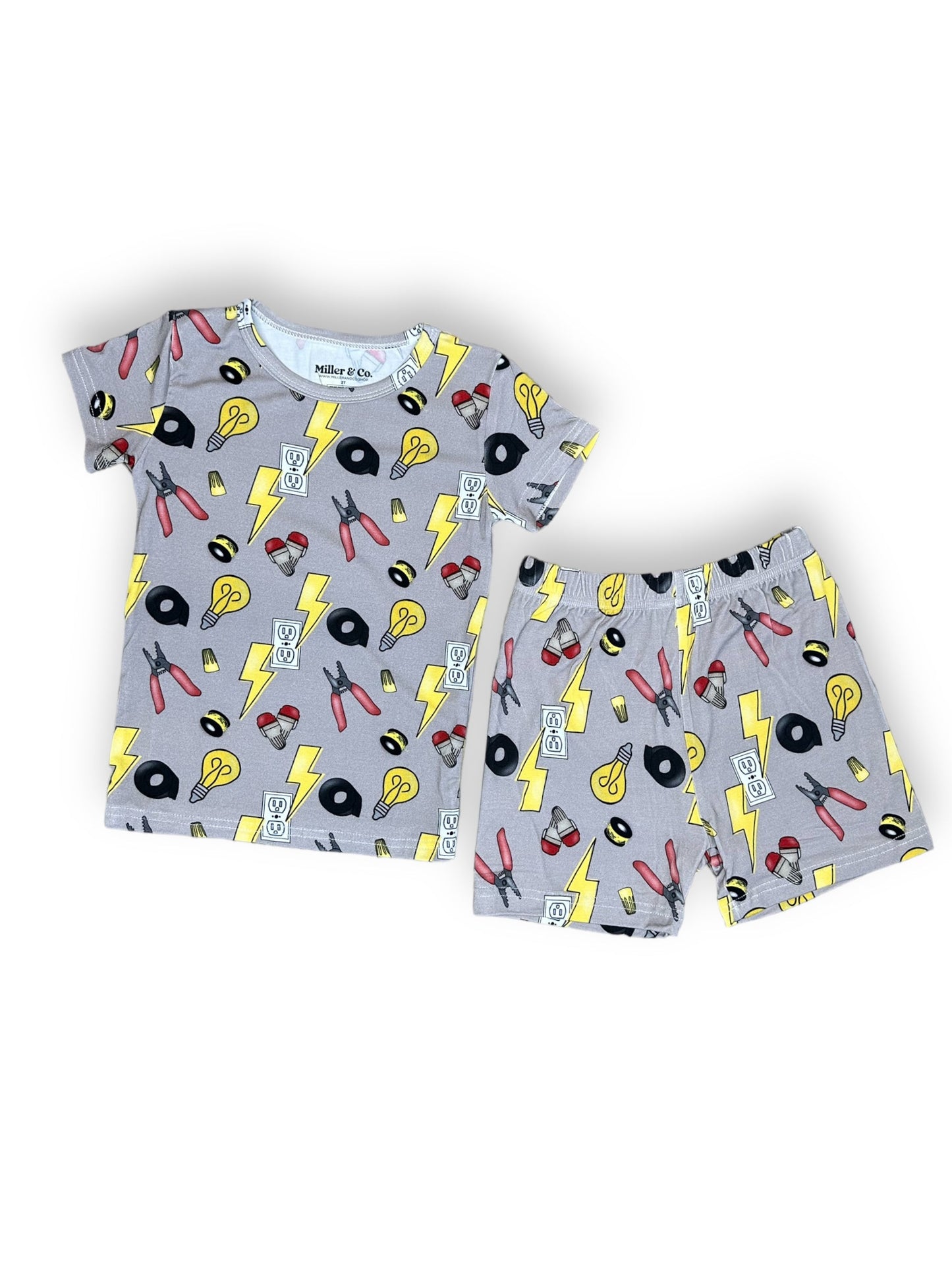 Bamboo Two Piece Short Sleeve & Shorts Pajama Set, Electrician