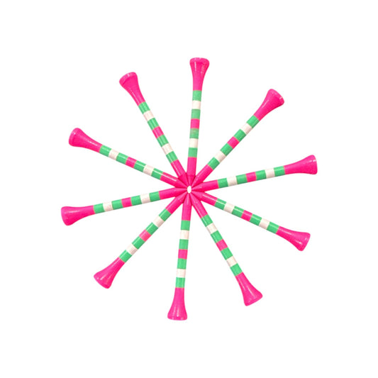Pink Green Stripe Premium Wooden Golf Tees | 2 3/4” Standard Size | 45 Pack Set | Durable Painted Wood Tees | Unique Designs