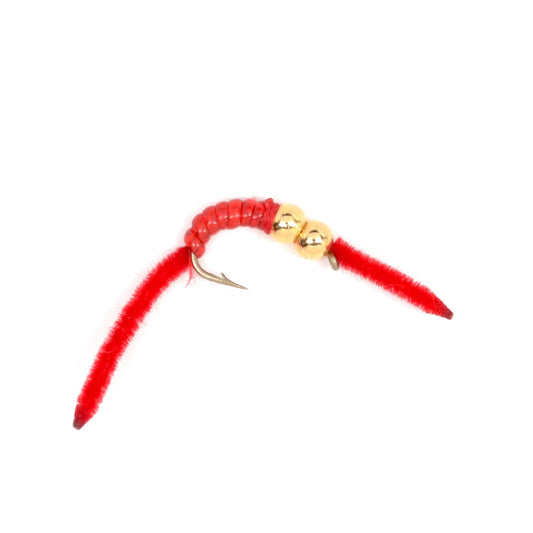 3 Pack San Juan Double Bead Power Worm Red V-Rib - Hook Size 14
