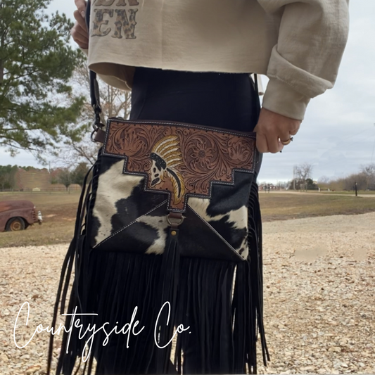 The Outlaw Cowhide Fringe Purse by Countryside Co.