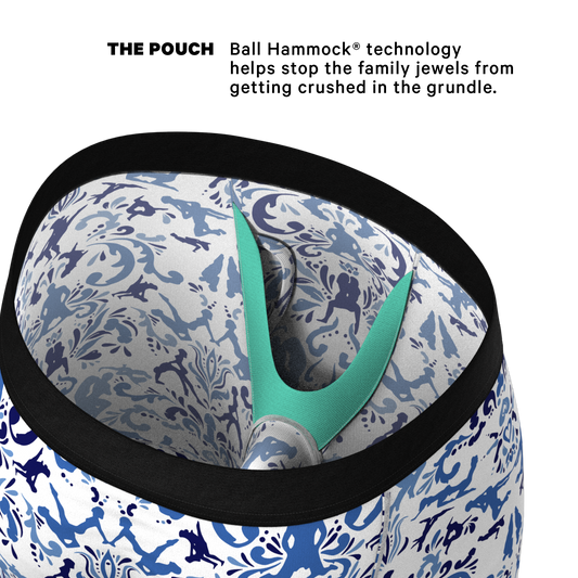 The Risqué Rorschach | Blue Willow Long Leg Ball Hammock® Pouch Underwear With Fly