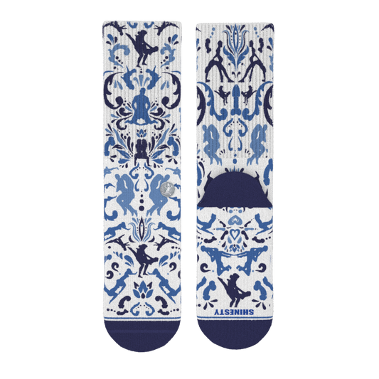 The Risqué Rorschach | Naughty Blue Willow Heel Hammock™ Crew Socks