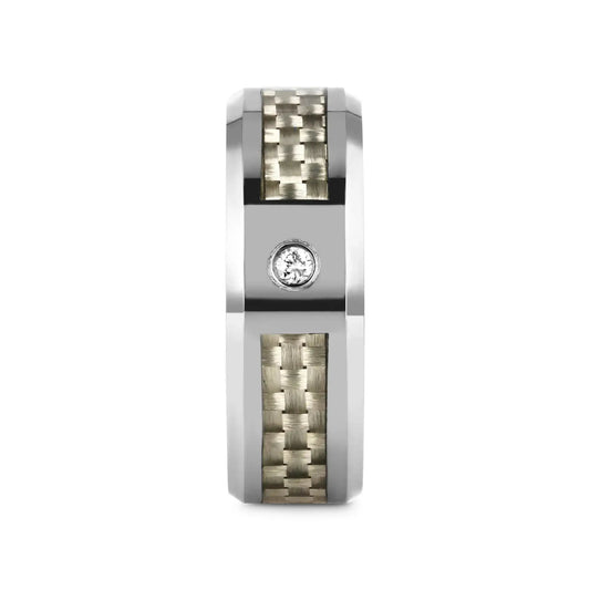 ROYCE Tungsten Wedding Band with White Carbon Fiber and White Diamond Setting - 8mm