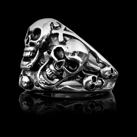 Stainless Steel Polished Multiple Skulls Ring