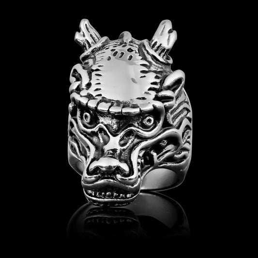 Stainless Steel Eastern Horned Dragon Head Ring