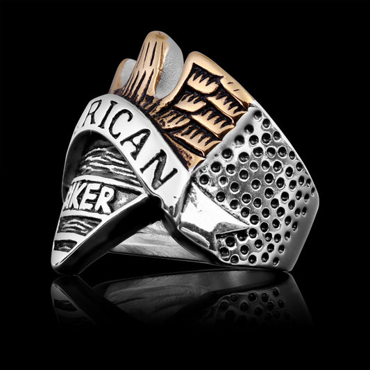 AMERICAN BIKER 18K Gold PVD Coated Stainless Steel Eagle Ring