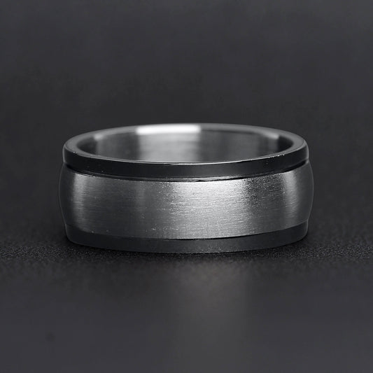 Polished Stainless Steel & Black Spinner Ring