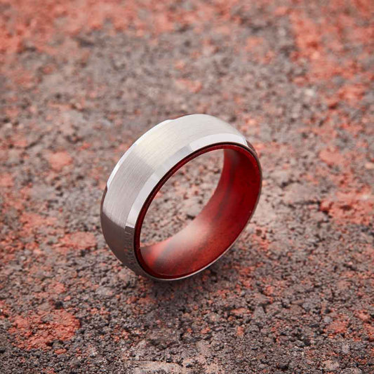 Silver Tungsten Ring - Red Sandalwood