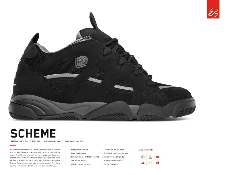 éS SCHEME BLACK / GREY SKATEBOARD SHOES