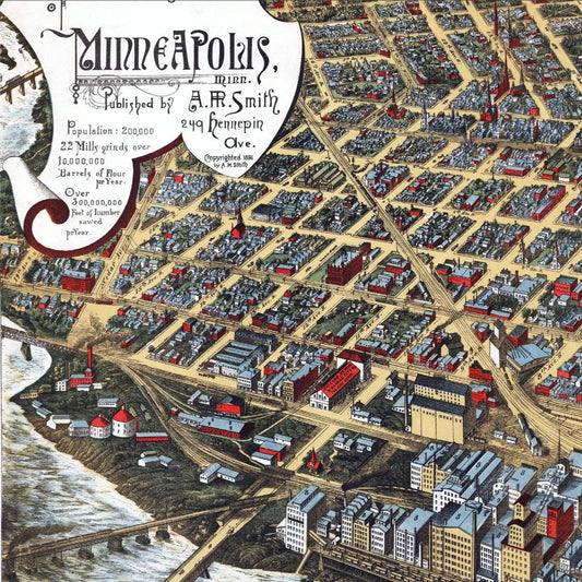 1891 Minneapolis Bird's Eye Giclée Map Print