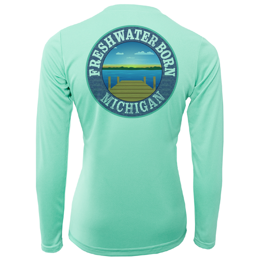 Michigan Freshwater Born Linear Logo Women's Long Sleeve UPF 50+ Dry-Fit Shirt