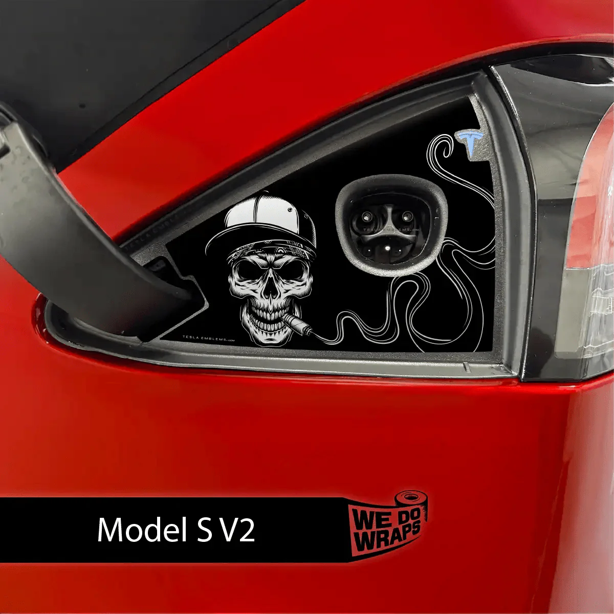 Smoking Skull Art Tesla Charge Port Wrap | Model S