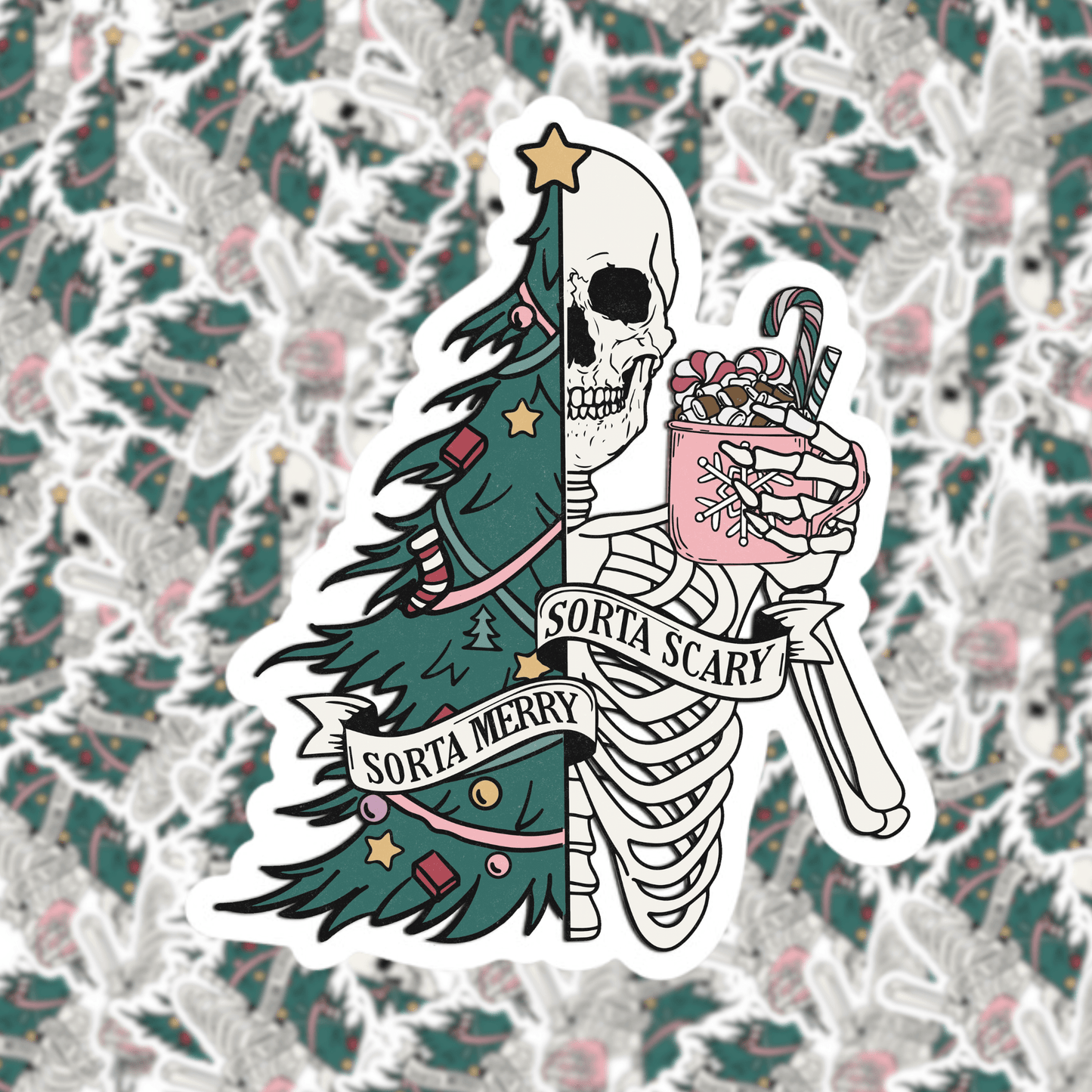 Sorta Merry Sorta Scary Christmas Skeleton Sticker