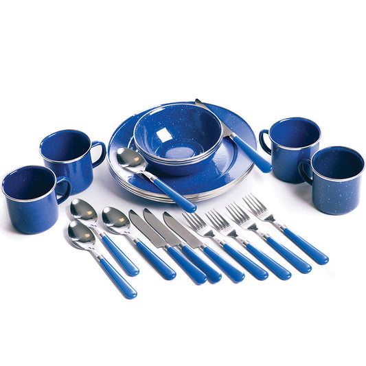 Stansport Deluxe 24-Piece Enamel Camping Tableware Set