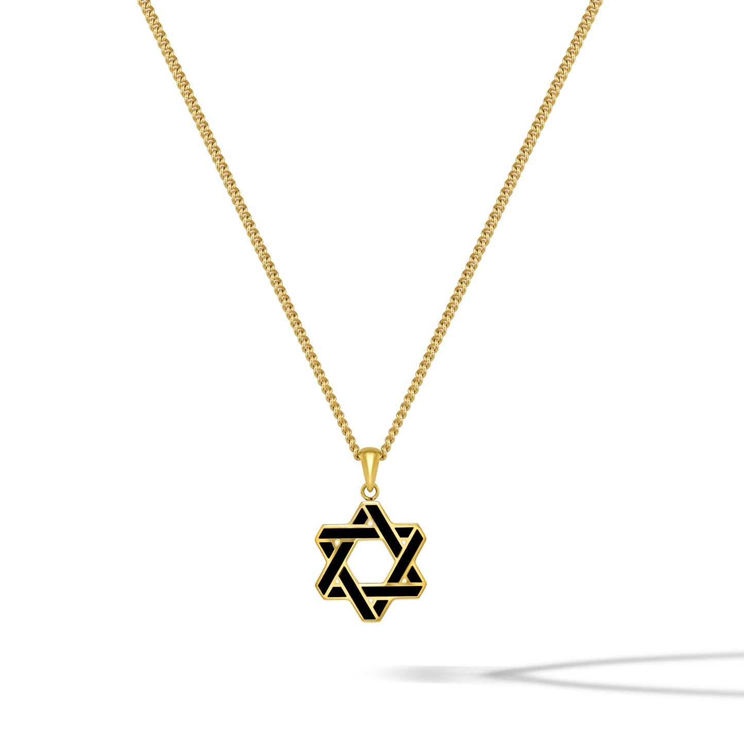 Star Of David Pendant - 14K Gold Onyx