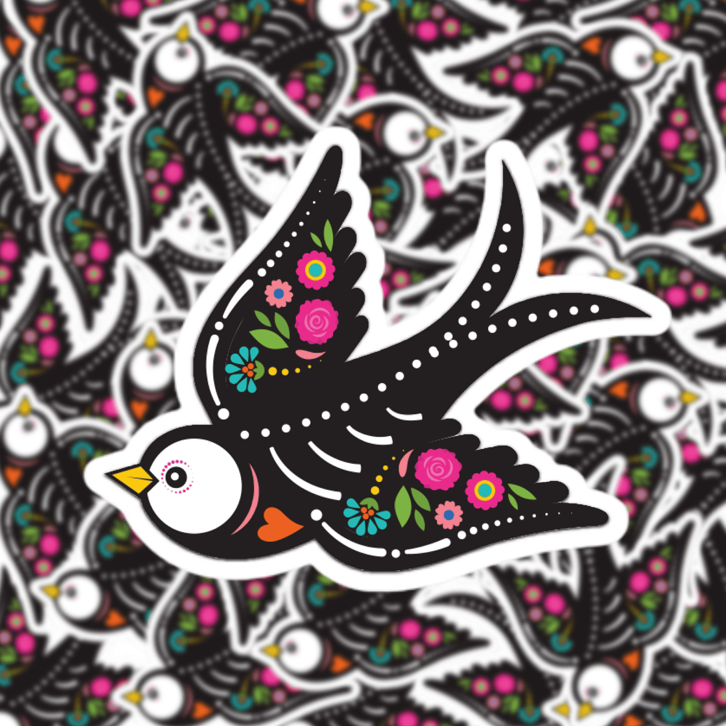 Skeleton Sugar Skull Bird Sticker