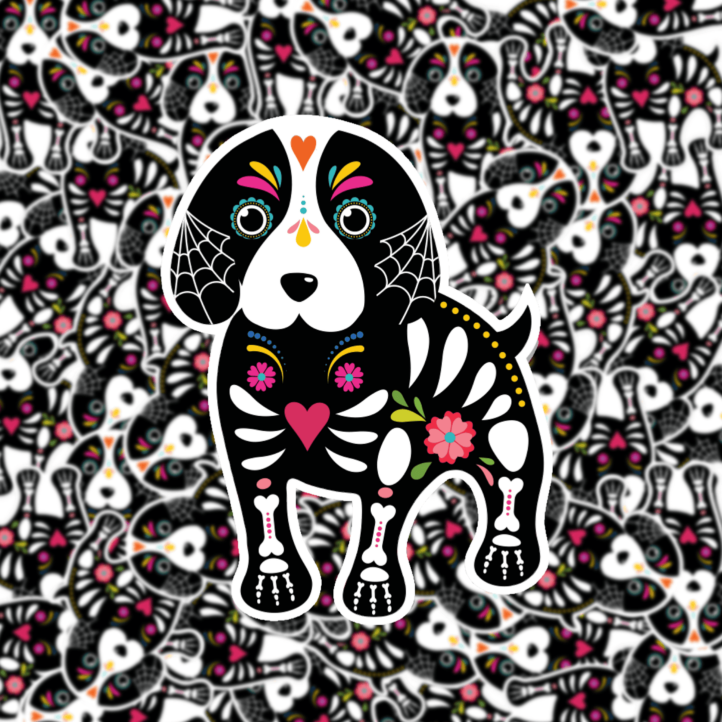 Skeleton Sugar Skull Puppy Sticker