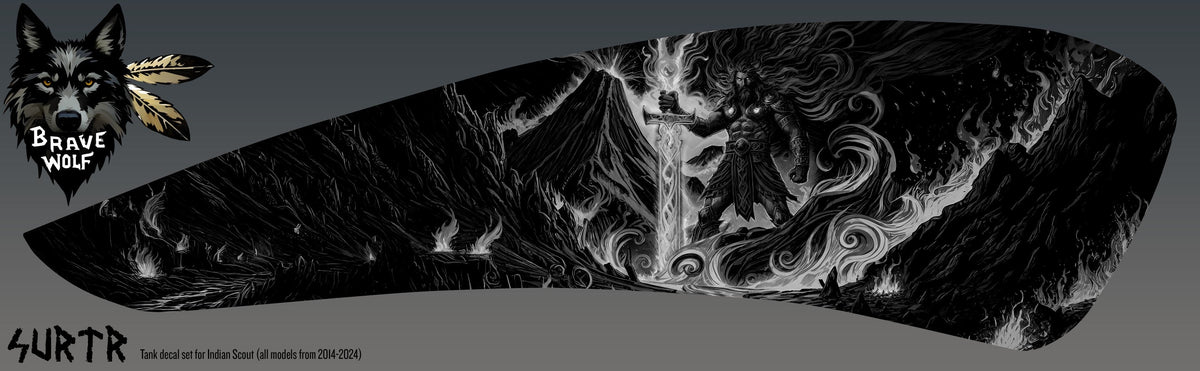 "Surtr" Tank Decal Set for Indian Scout (2014-2024) B&W