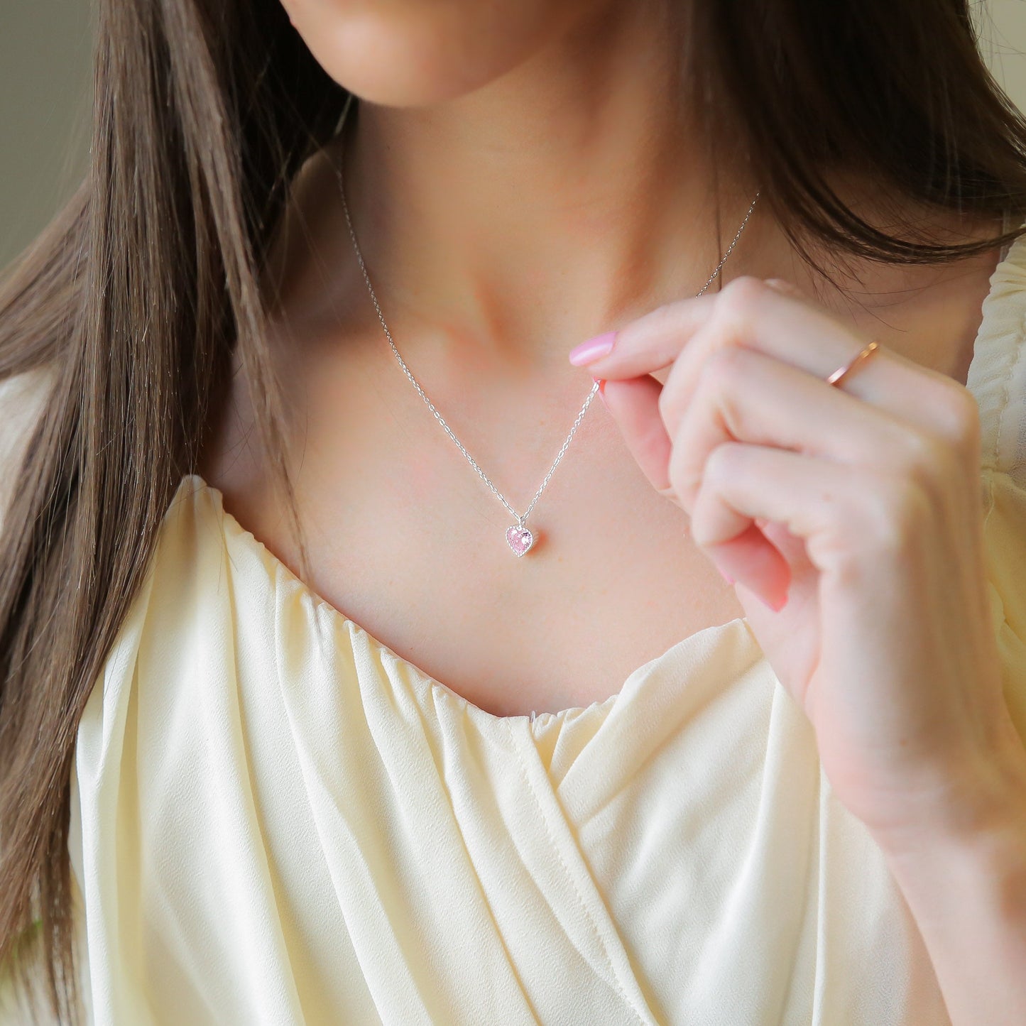 SWEET TALK - 925 Sterling Silver Necklace with Pink Zircon Heart
