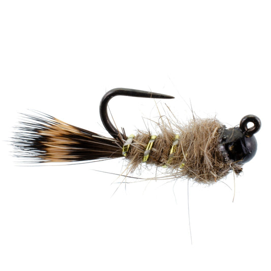 Black Tungsten Bead Tactical Hares Ear Czech Nymph Euro Nymphing Fly - 1 Dozen Flies Size 16