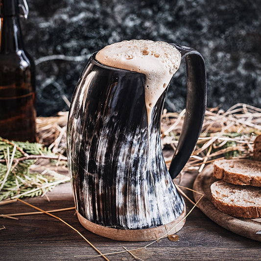 Viking Horn Tankard, Hand-Burned Norse Design