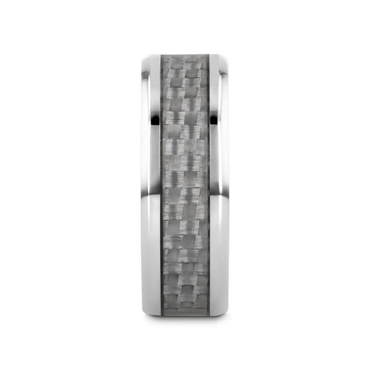TANTALUS Beveled Edge Titanium Ring with White Carbon Fiber Inlay - 8mm