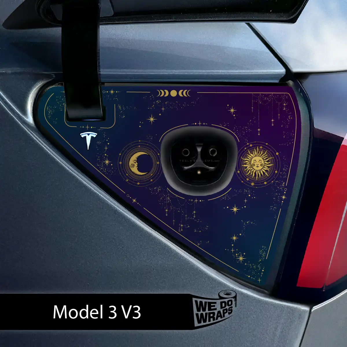 Tarot Sun and Moon Tesla Charge Port Wrap | Model 3