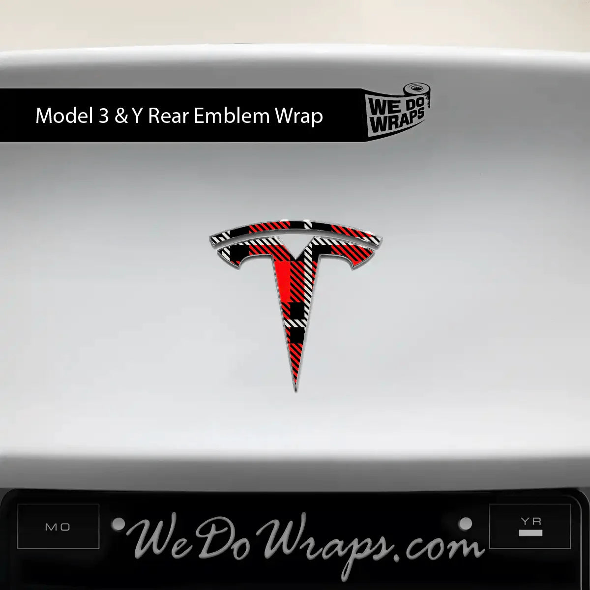Tartan Plaid Tesla Emblem Decals (Front + Back) | Model 3