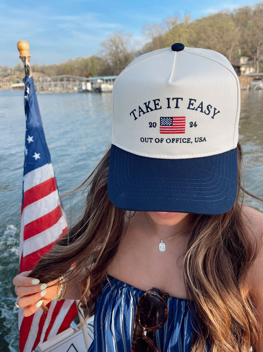 Take it Easy Navy Flag Vintage Trucker Hat
