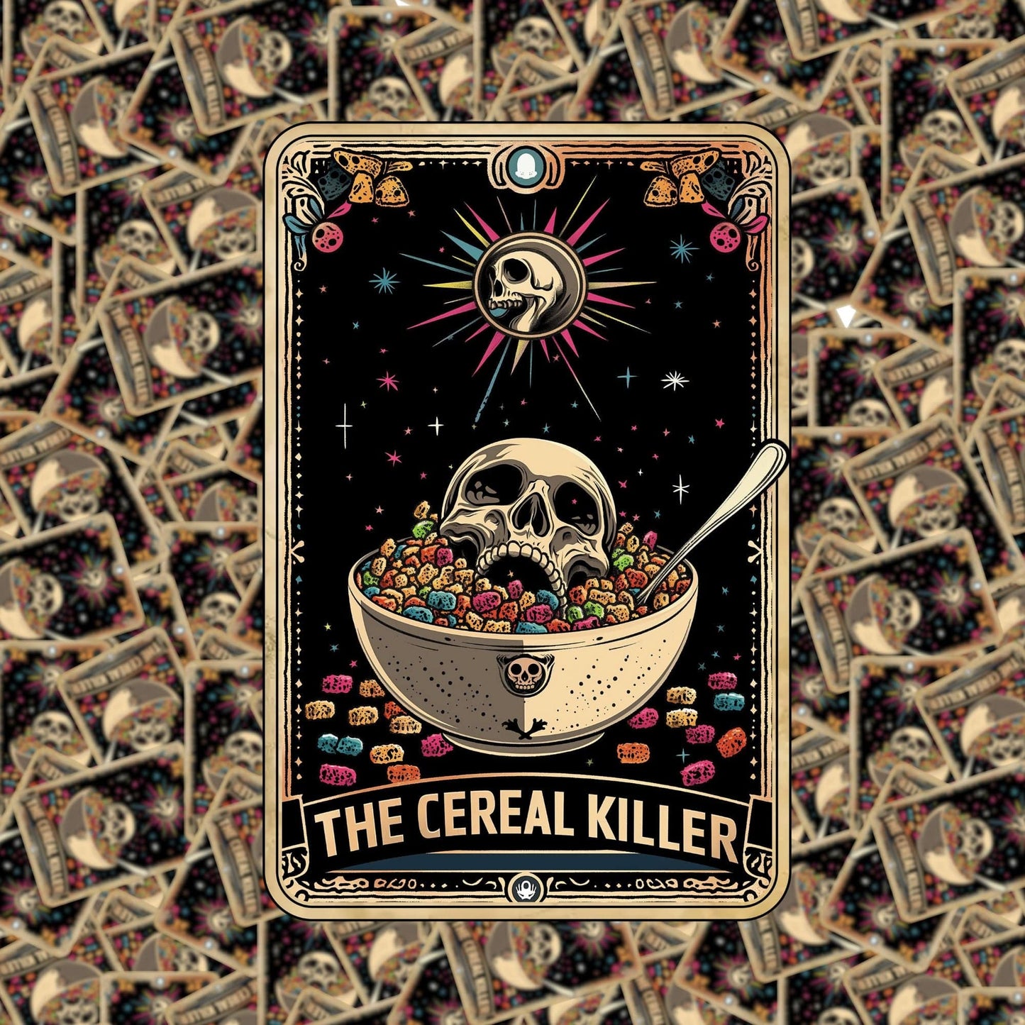 The Cereal Killer Skeleton Tarot Card Sticker
