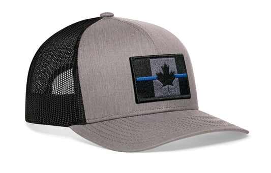 Thin Blue Line Trucker Hat | Gray-Black Canadian Maple Leaf Tactical Snapback