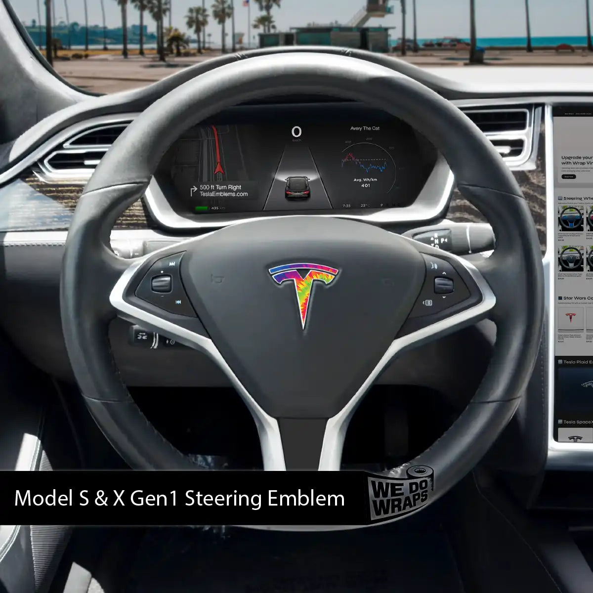 Tie Dye Tesla Steering Wheel Emblem Decal | Model X