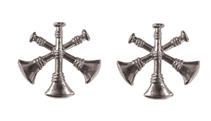 Three Bugles Collar Device - No Shine Metal Pin-On - PAIR