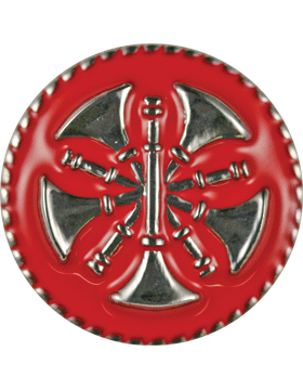 Five Bugles Crossed Collar Device - Red Enamel Disk