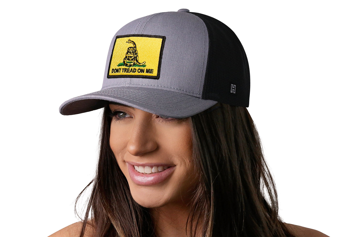Dont Tread On Me Trucker Hat | Gray-Black Gadsden Flag Yellow Snapback