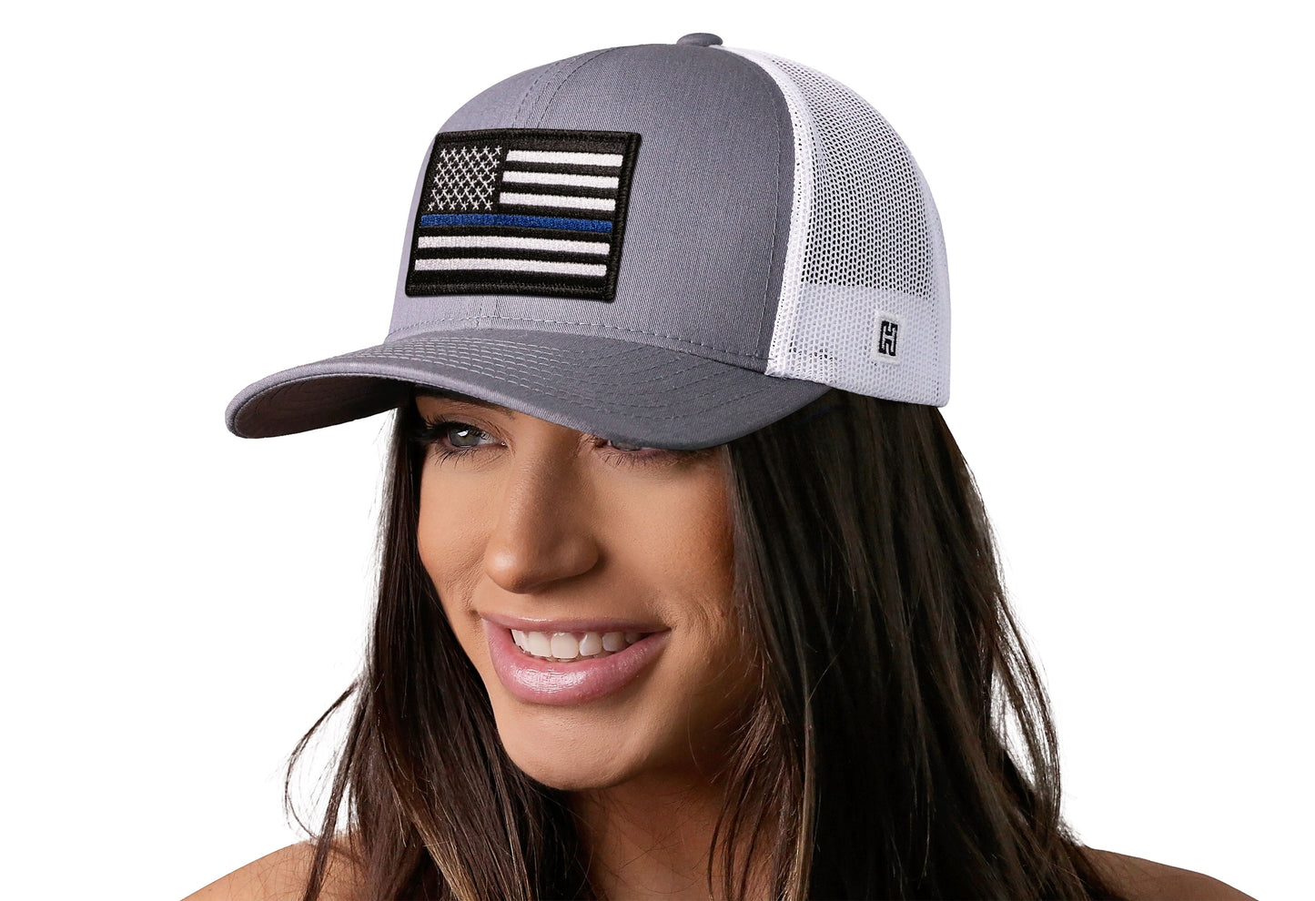 Thin Blue Line Trucker Hat | Gray-White Police Snapback