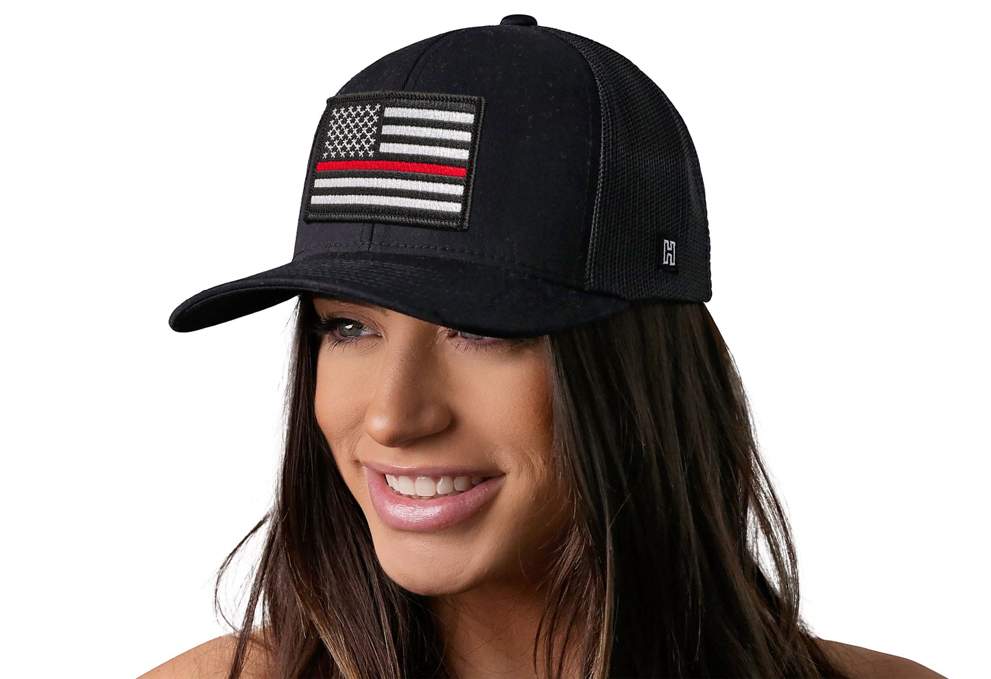 Thin Red Line Trucker Hat | Black Fire Snapback